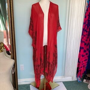 Red and Black Kimono Duster Cardigan